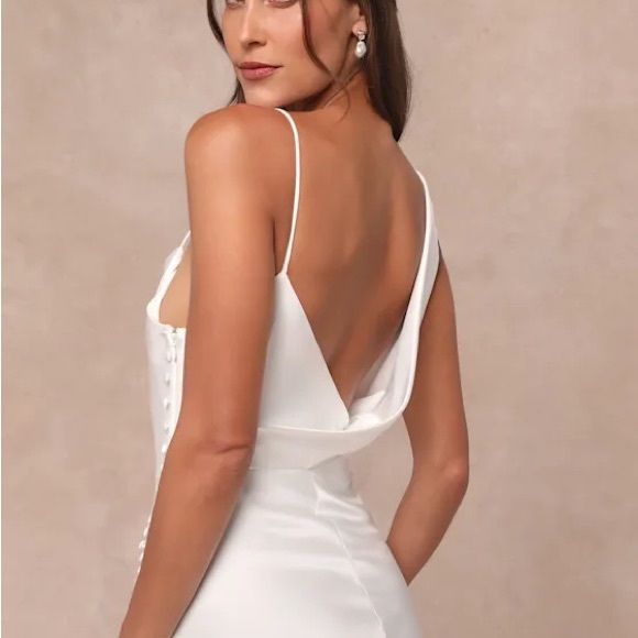 Lulus Unforgettable Adoration White Satin Asymmetrical Maxi Dress - Size S - Picture 3 of 5